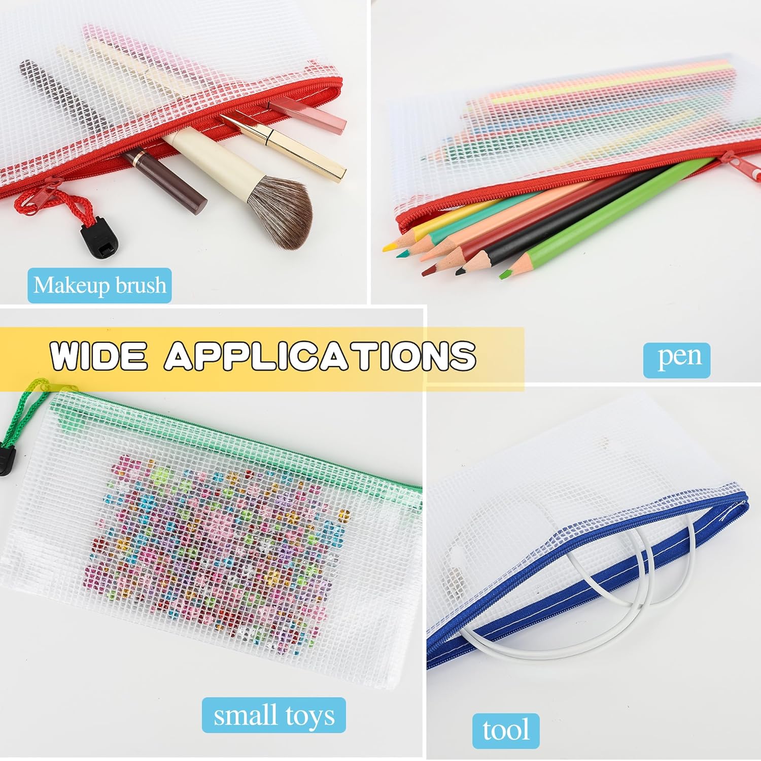 120 Pcs Mesh Zipper Bags Zipper Pencil Bags Bulk Transparent Pencil Storage Bag Multifunctional Travel Bag Cosmetic Toiletry Bag for Office Documents School Stationery Travel, 12 Colors - Image 4
