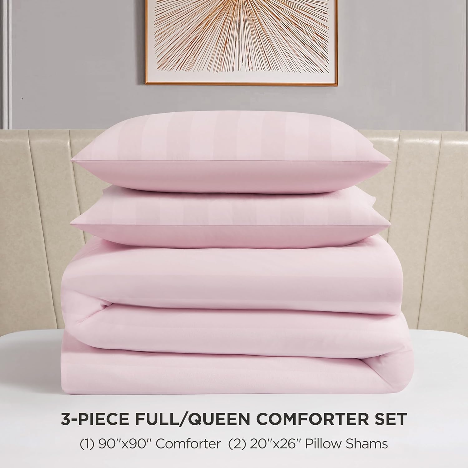 Juicy Couture Jenny Velour Striped Jacquard Queen/Full Size Comforter Bedding Set Ensemble - Pink 3 Piece Set