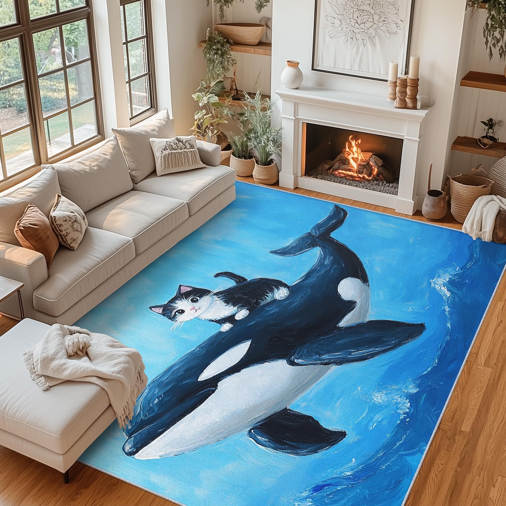 Tapis de salon chat noir 160x230 cm avec envers antidérapant Générique