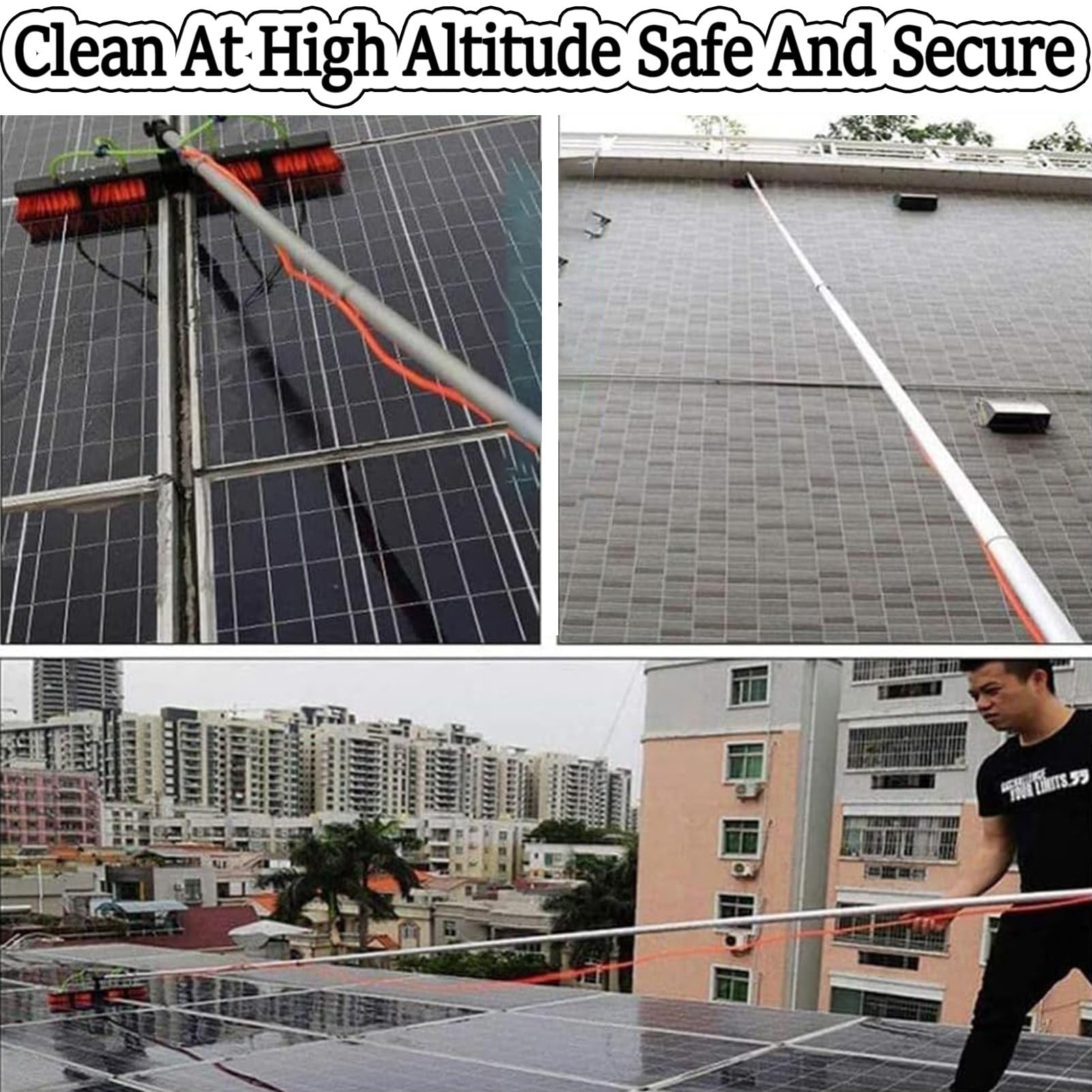 Cepillo de limpieza fotovoltaico, postes de agua para limpieza de ventanas con diseño telescópico para limpiar paneles solares, cabezal de cepillo de 35 cm, se extiende hasta 3,6 m