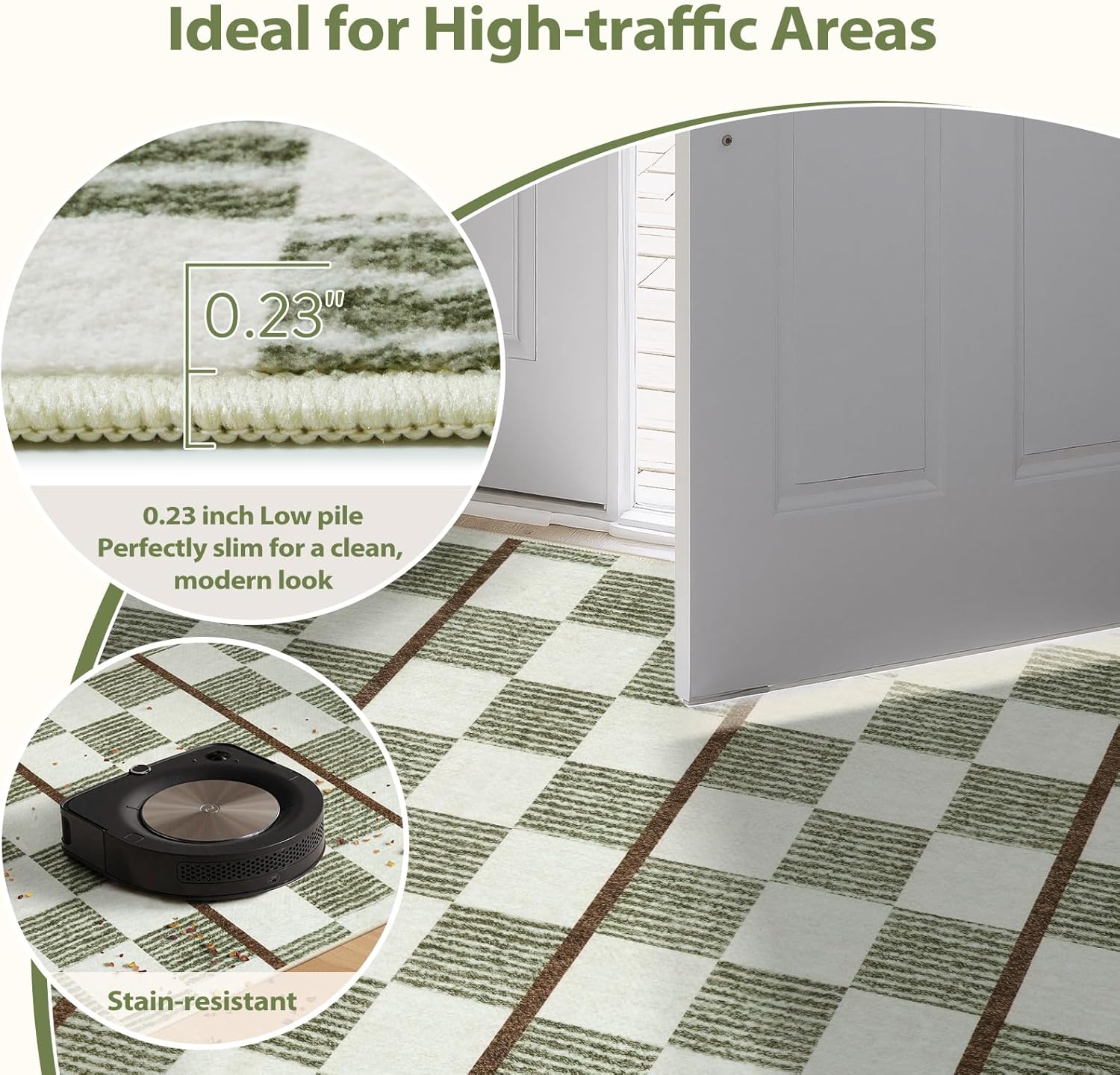 STARUIA Green Checkered Area Rug 5x7, Washable Geometric Plaid Rug for Living Room Non Slip Soft Modern Checkerboard Rug, Low Pile Carpet for Bedroom Nursery Dining Room Home Office (Green, 5'x7')