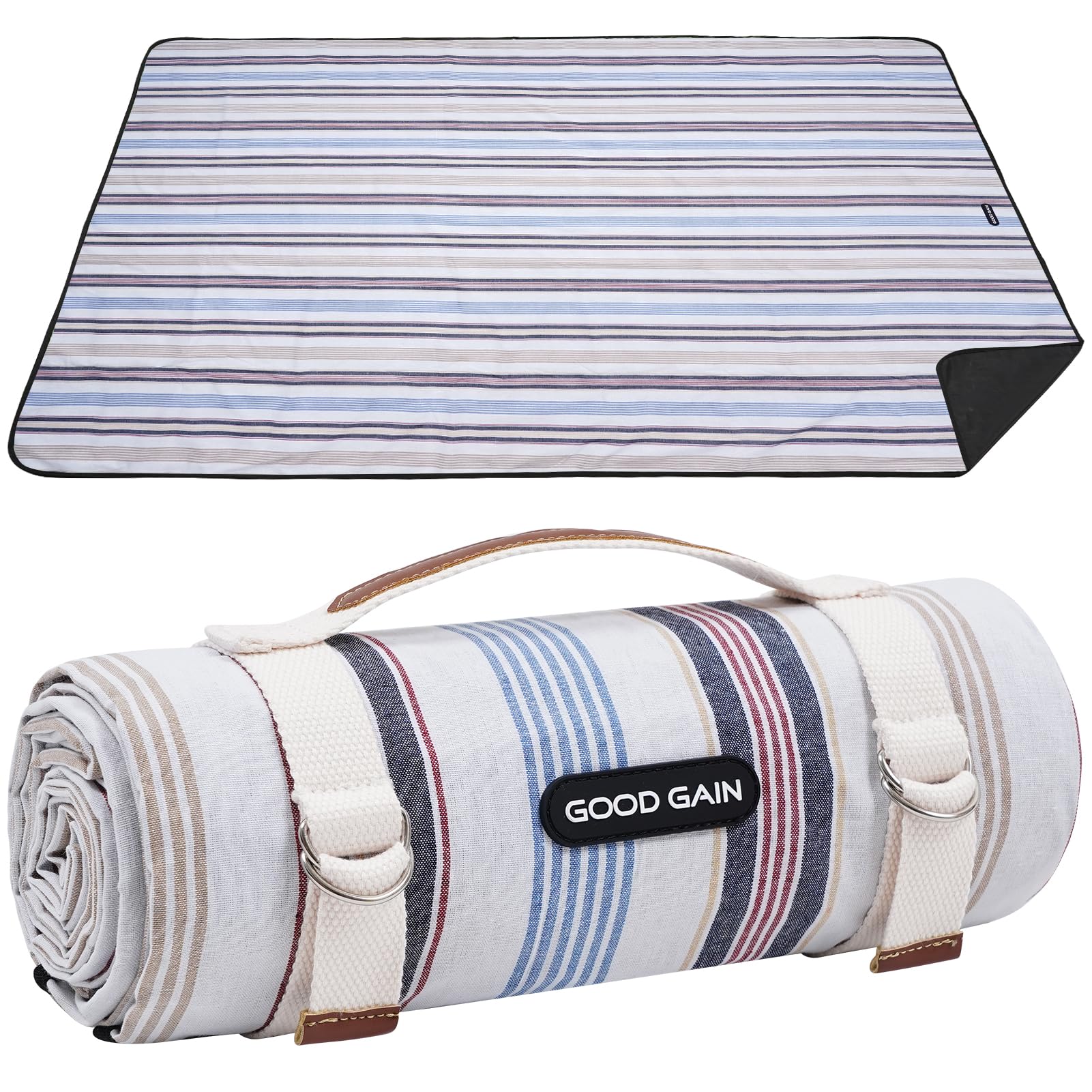 G GOOD GAIN Waterproof Picnic Blankets Outdoor Machine Washable, Oyster
