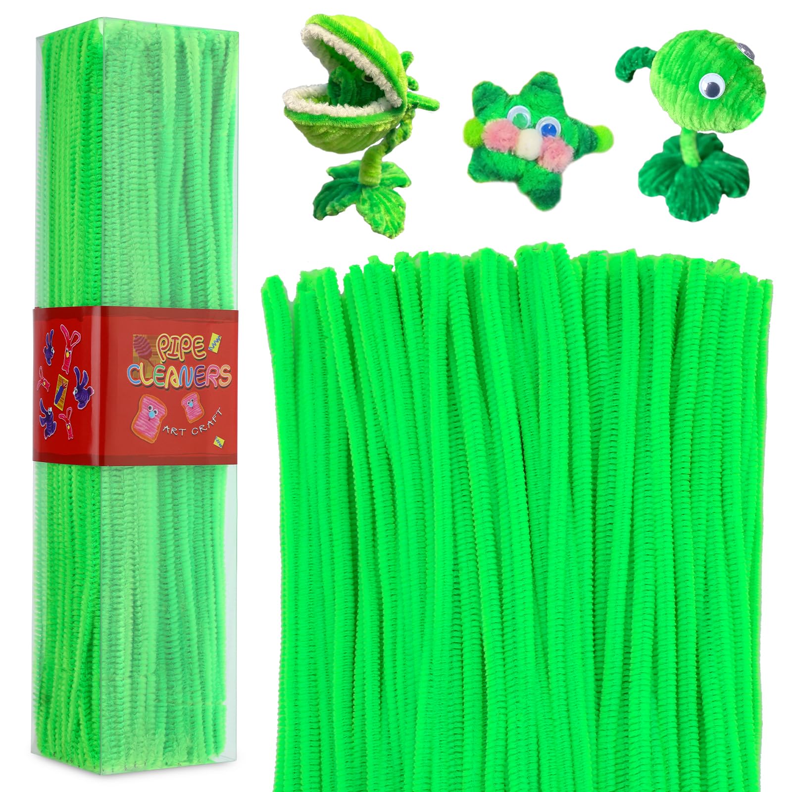 Mnuizu 200pcs Pipe Cleaners,Pipe Cleaners Chenille Stems for Craft, Fuzzy Sticks Christmas Craft Supplies for DIY Art & Creative Crafts Decorations（Fluorescent Green）