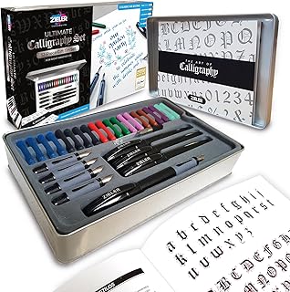Zieler Ultimate Calligraphy Pen Set – 32-piece Gift Box Set - by ® - 4 Soft Grip Calligraphy Pens ● 5 free-flowing Nib sec...