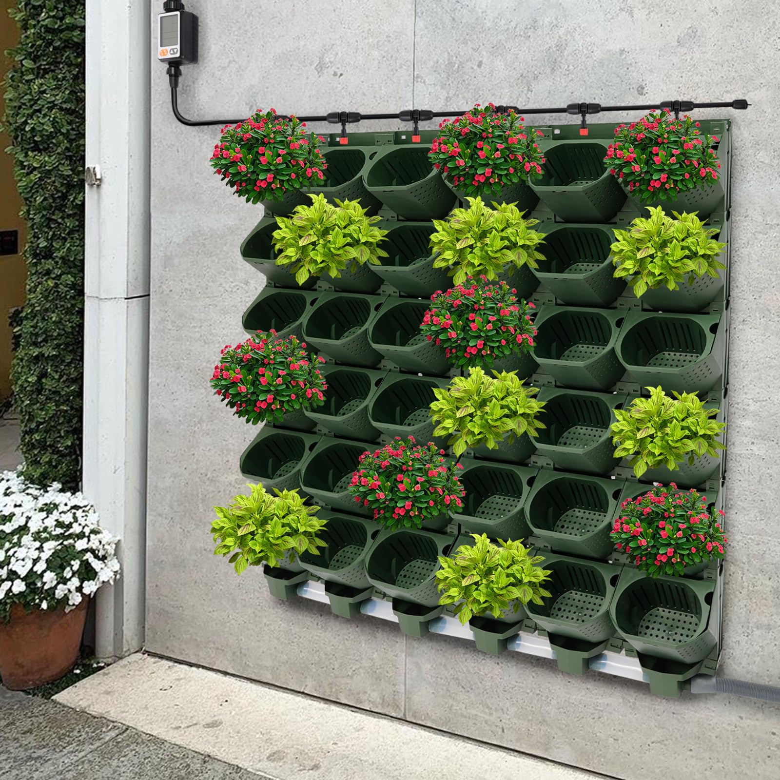 Confezione Da 36 Vasi Da Parete Per Piante, Sistema Di Irrigazione Automatica, Supporto Per Vasi Sospesi, Uso Interno Ed Esterno, Colore Verde, Dimensione 100*118,5 Cm