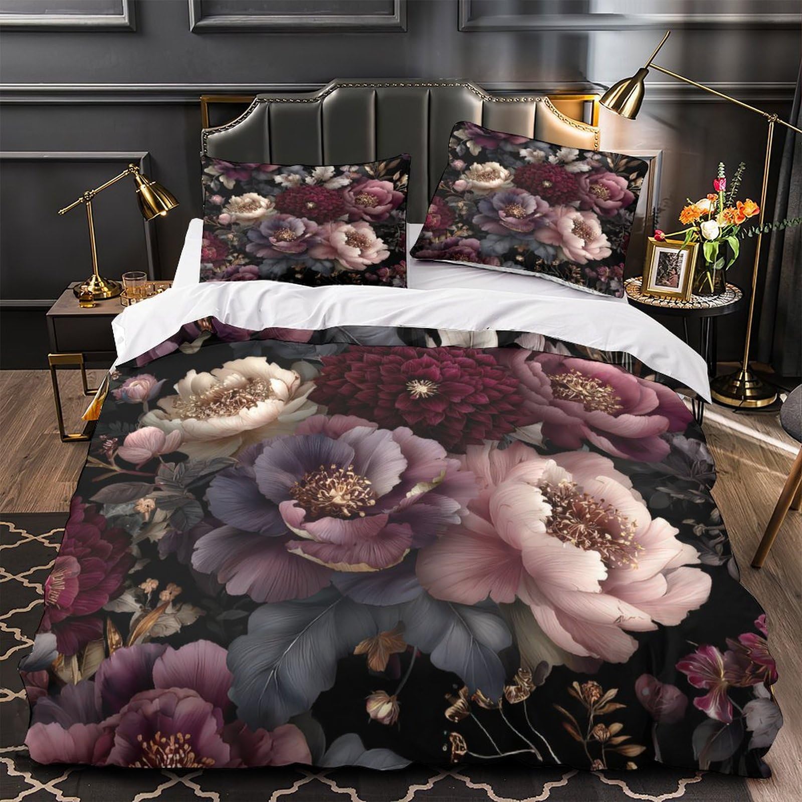 Parure de lit haut de gamme imprimé floral 3D microfibre ultra douce king size