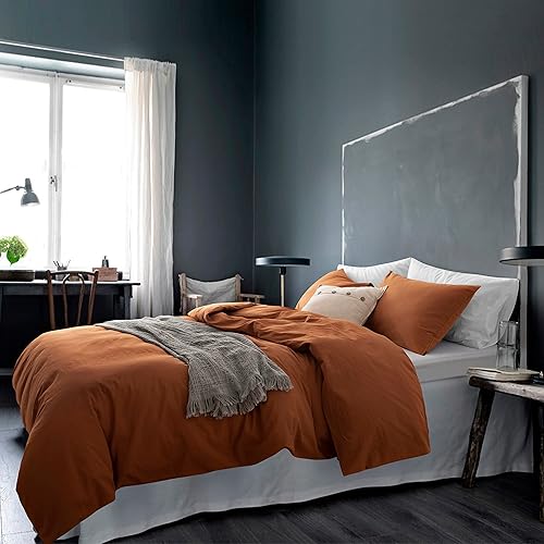 Miniatura 2 de ECOCOTT Juego de funda de edredón color marrón, tamaño California King, 100% algodón lavado, duradero, suave y cómodo, funda de edredón de 3 piezas