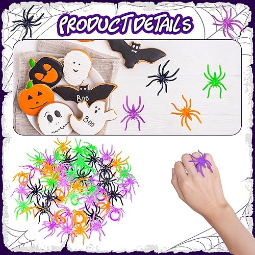 Miniatura 2 de Max Fun 300 anillos de araña de Halloween para niños, recuerdos de fiesta, anillos de araña de plástico de 1.96 pulgadas, a granel para accesorios