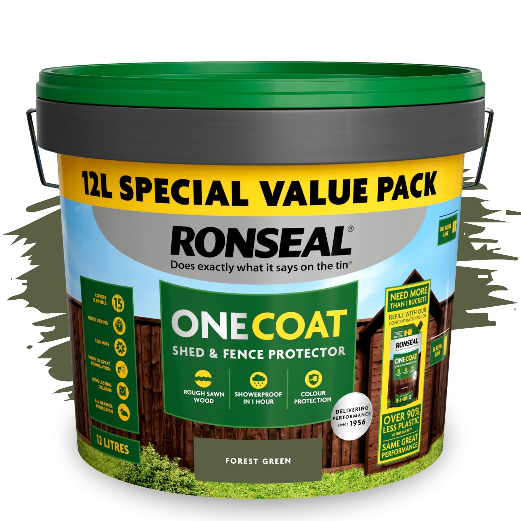 SAVING HUB One Coat Fence Paint 12L- Garden Wood Stain - Outdoor Shed & Timber Protection for Fencing, Trellis & Panels - Weather Resistant, Matt Finish, Quick Dry Formula (Forest Green, 12 Liter)