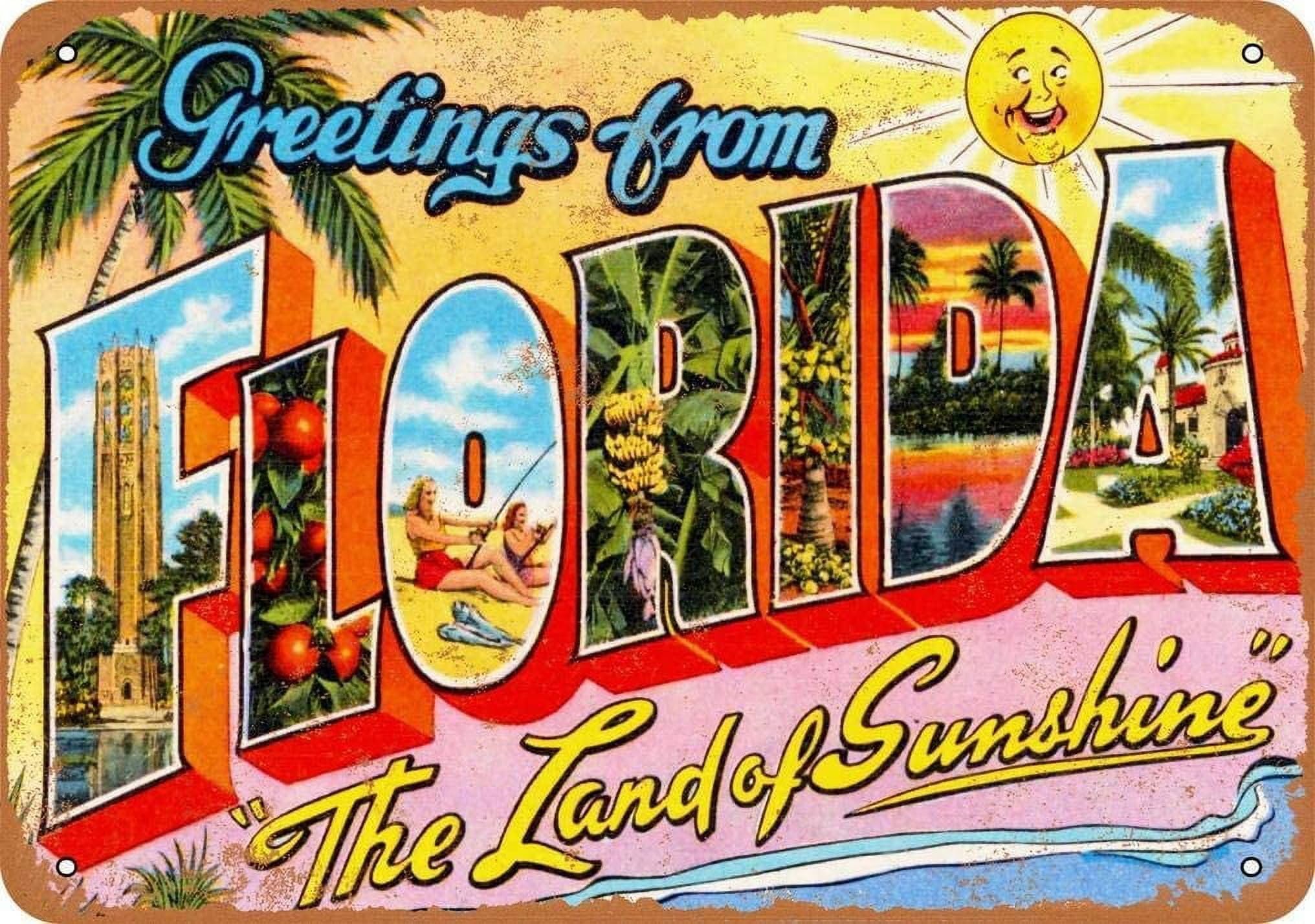 Vintage Signs for Kitchen Vintage Greetings from Florida Retro Poster Plaque Tin Sign Wall Decor for Kitchen Bar Pub Farm House Tin Sign Art Wall Metal Decor Funny Plaque Signs Gift 8x6 inch