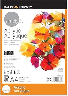 Daler-Rowney Simply Linen Texture 190 gsm A4 Acrylic Paper Pad, Glued 1 Side, 16 White Sheets, Ideal for Entry-Level Artists and Hobbyists