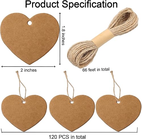 Miniatura 7 de Potanro Etiquetas de regalo, 120 unidades, etiquetas de regalo de papel, etiquetas de regalo con cuerda adjunta para bodas, baby shower, despedida