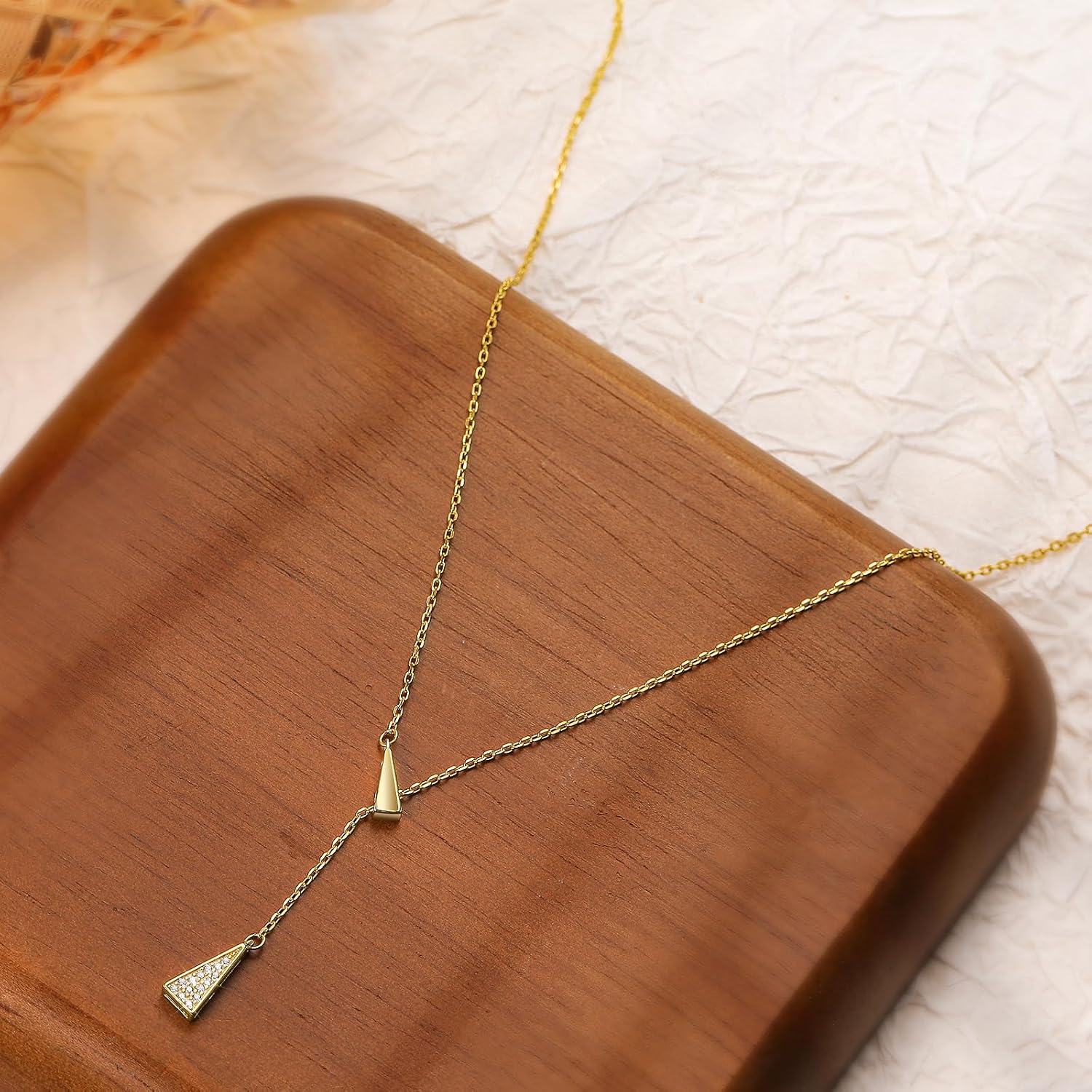 Lariat Necklace for Women,Dainty Long 14K Gold Plated Y-Shaped Pearl Necklace 925 Sterling Silver Cubic Zirconia Crystal Ball Sparkle Necklace for Mother Daughter Bride Wedding Graduation Jewelry