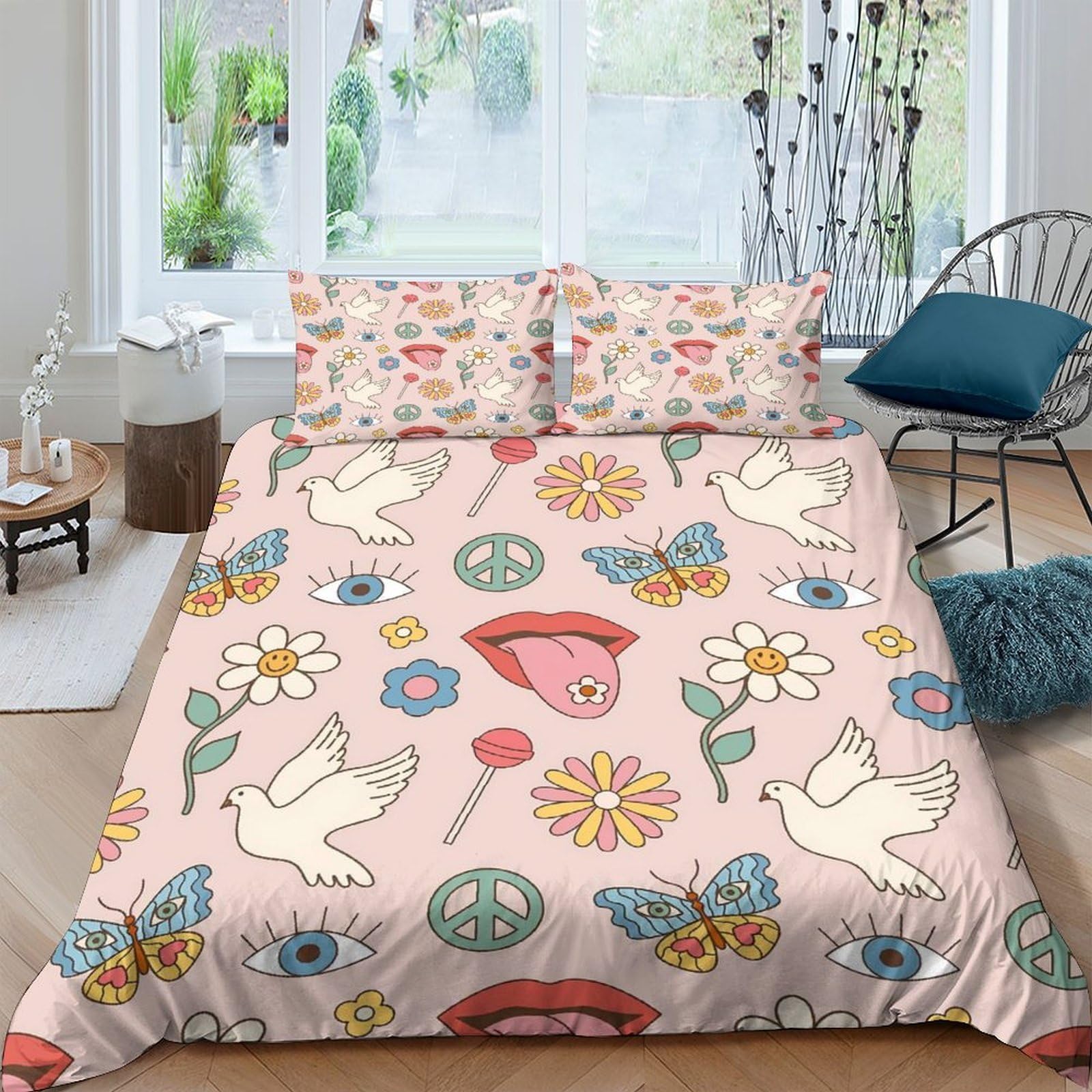 Ctjqhvkz Style-3 3D Printed Pastel Peace Dove Fitted Sheet Microfiber Soft Retro Floral Butterfly Bed Cover For Bedroom Decor Single（135X200cm）