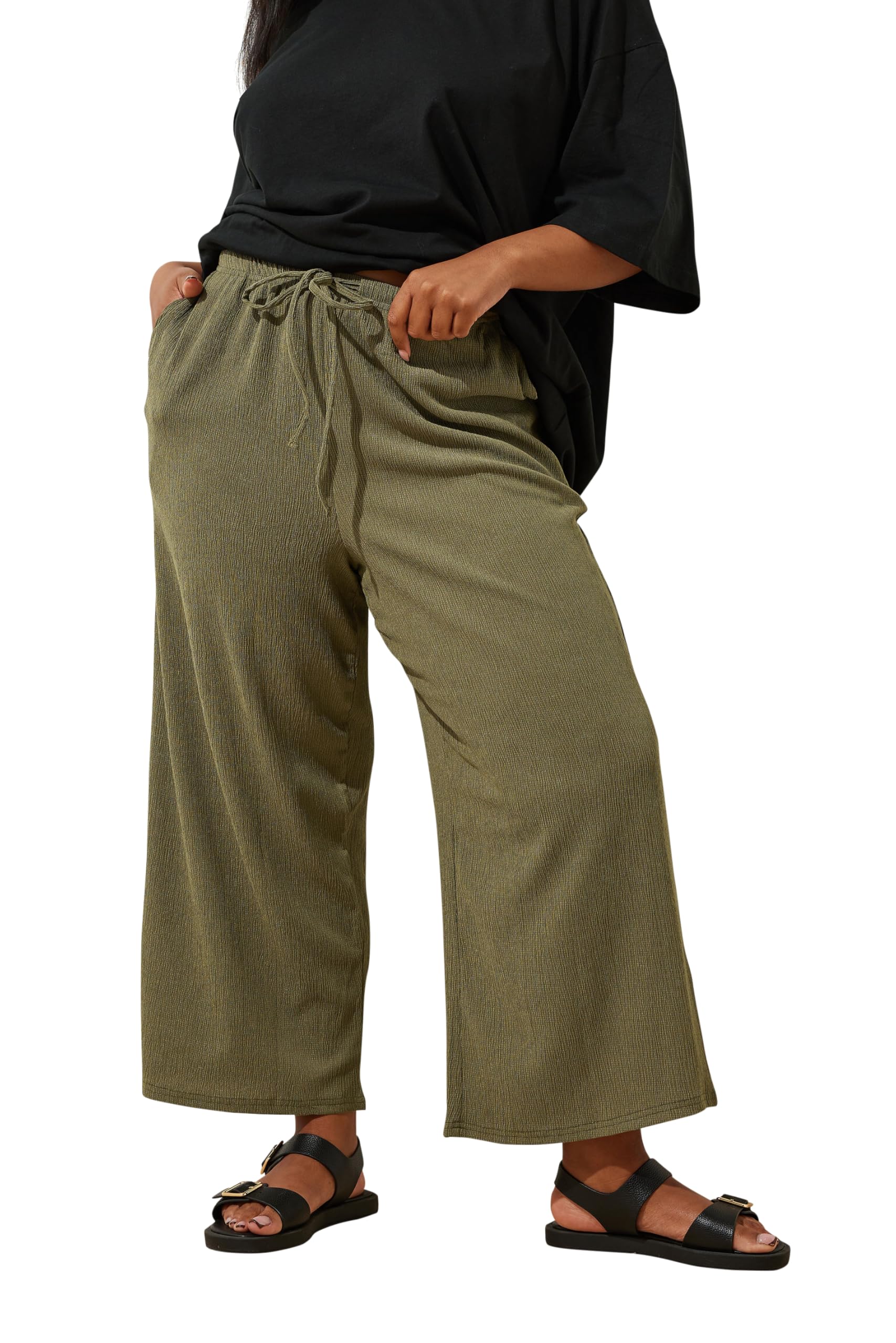 Yours Curve Green Textured Culottes - Women's - Plus Size Curve