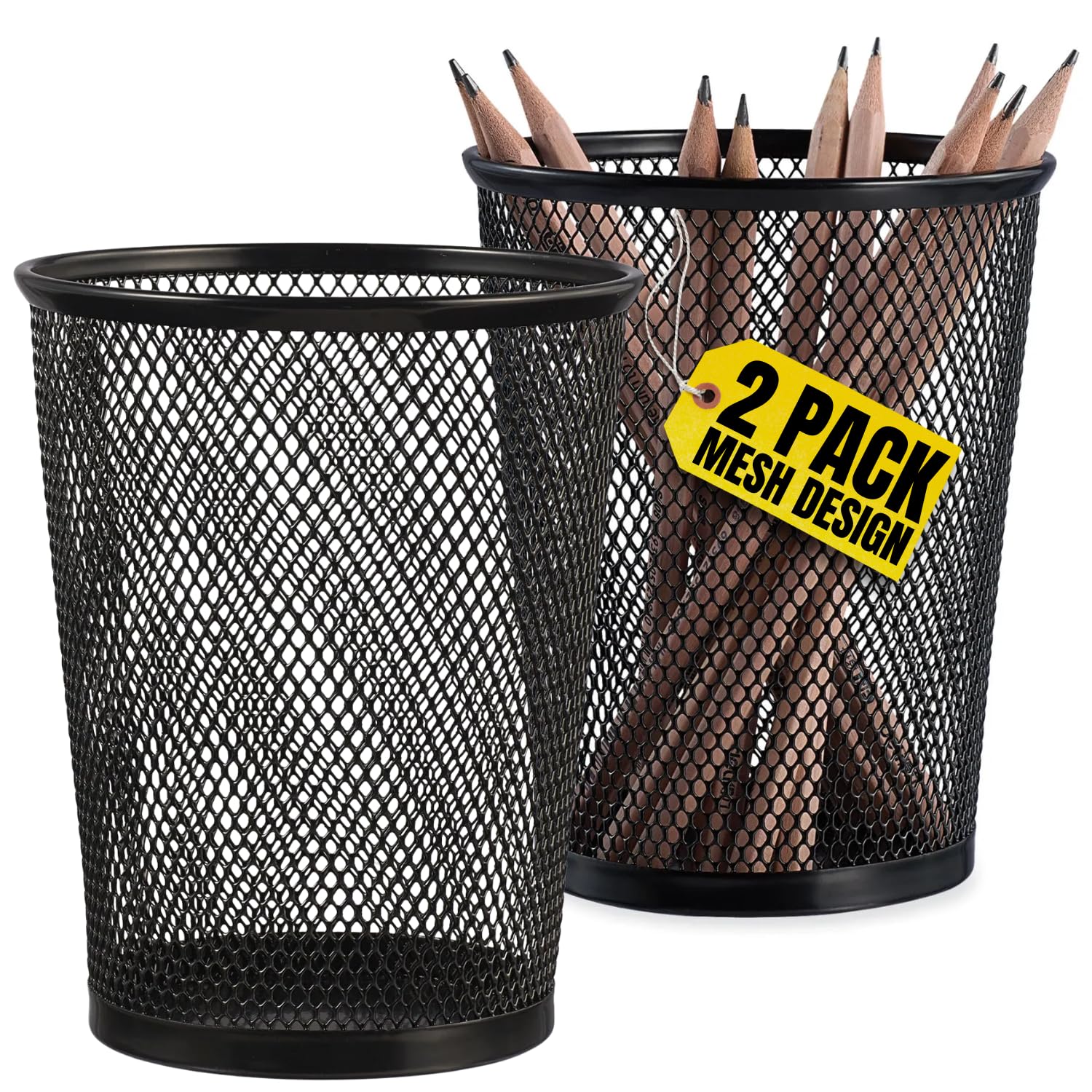 View 1 of 1InTheHome Big Tall Pencil Cup, Black Wire Mesh ''2 Pack'' (Black Jumbo)