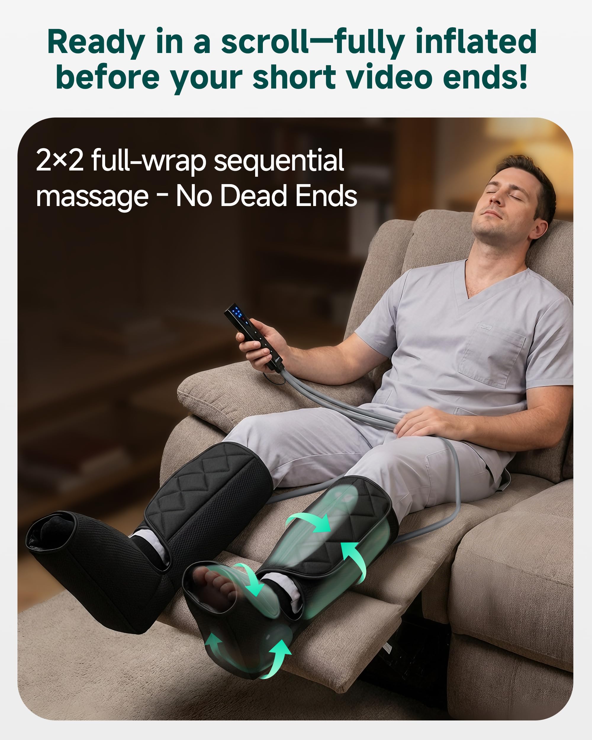 Snailax Beinmassagegerät mit Wärme- und Kompressionsfunktion, Waden- und Fußmassagegerät mit 3 Modi und 3 Intensitätsstufen, Kompressionsmassagegerät mit Handsteuerung, Geschenk