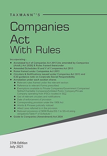 Taxmann's Companies Act with Rules � Most Authentic &amp; Comprehensive Book covering Amended, Updated &amp; Annotated text of the Companies Act 2013 with Rules, Circulars &amp; Notifications | Pocket Hardbound [Hardcover] Taxmann