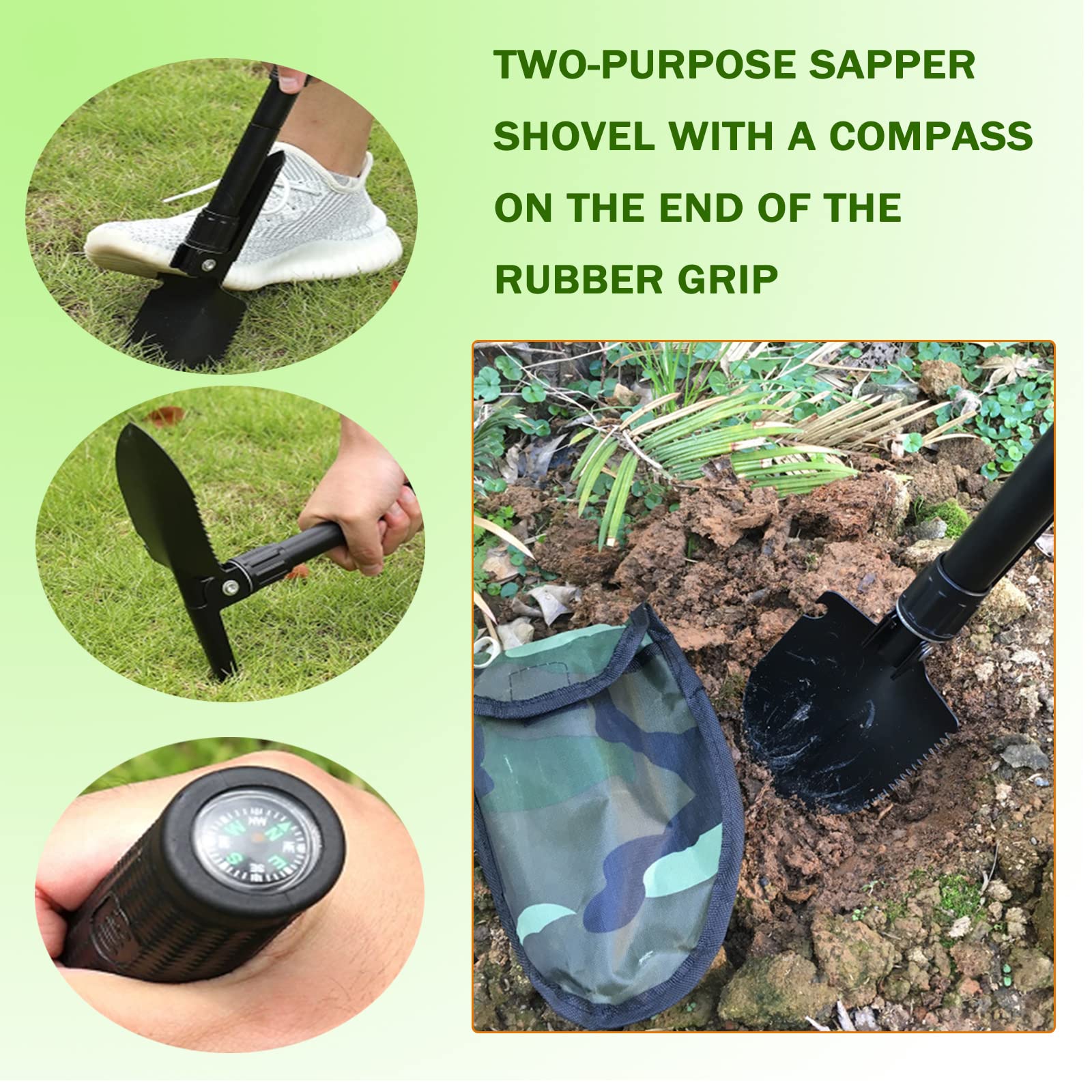 Pelle Multifonction, Pelle Pliante Multifonctionnelle pour Couper Branches Camping Survie Randonnée et Jardinage la Chasse l'expédition