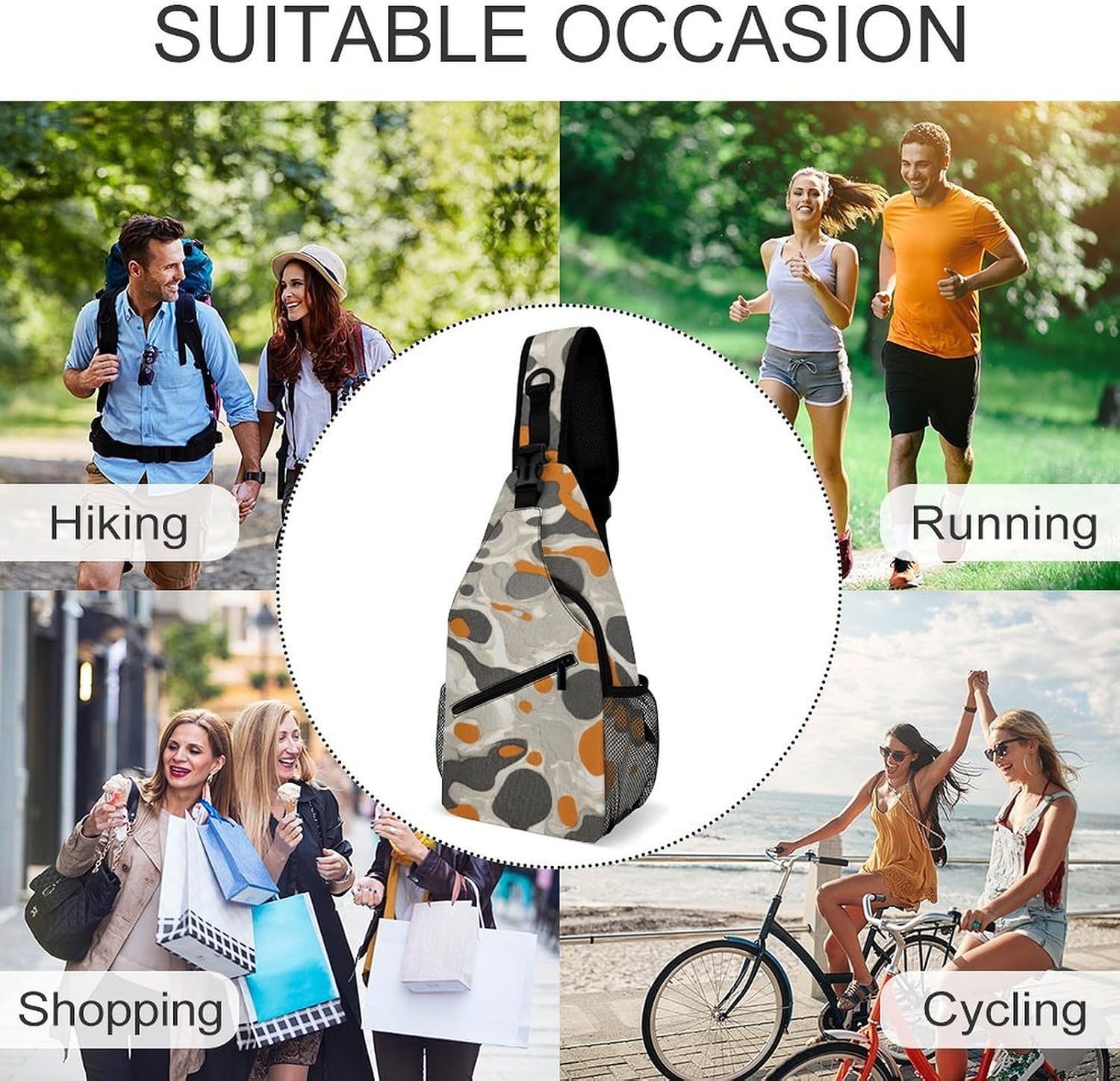 Shapeddots Sling Crossbody Bag Lightweight Chest Shoulder Backpack for Outdoor Sports