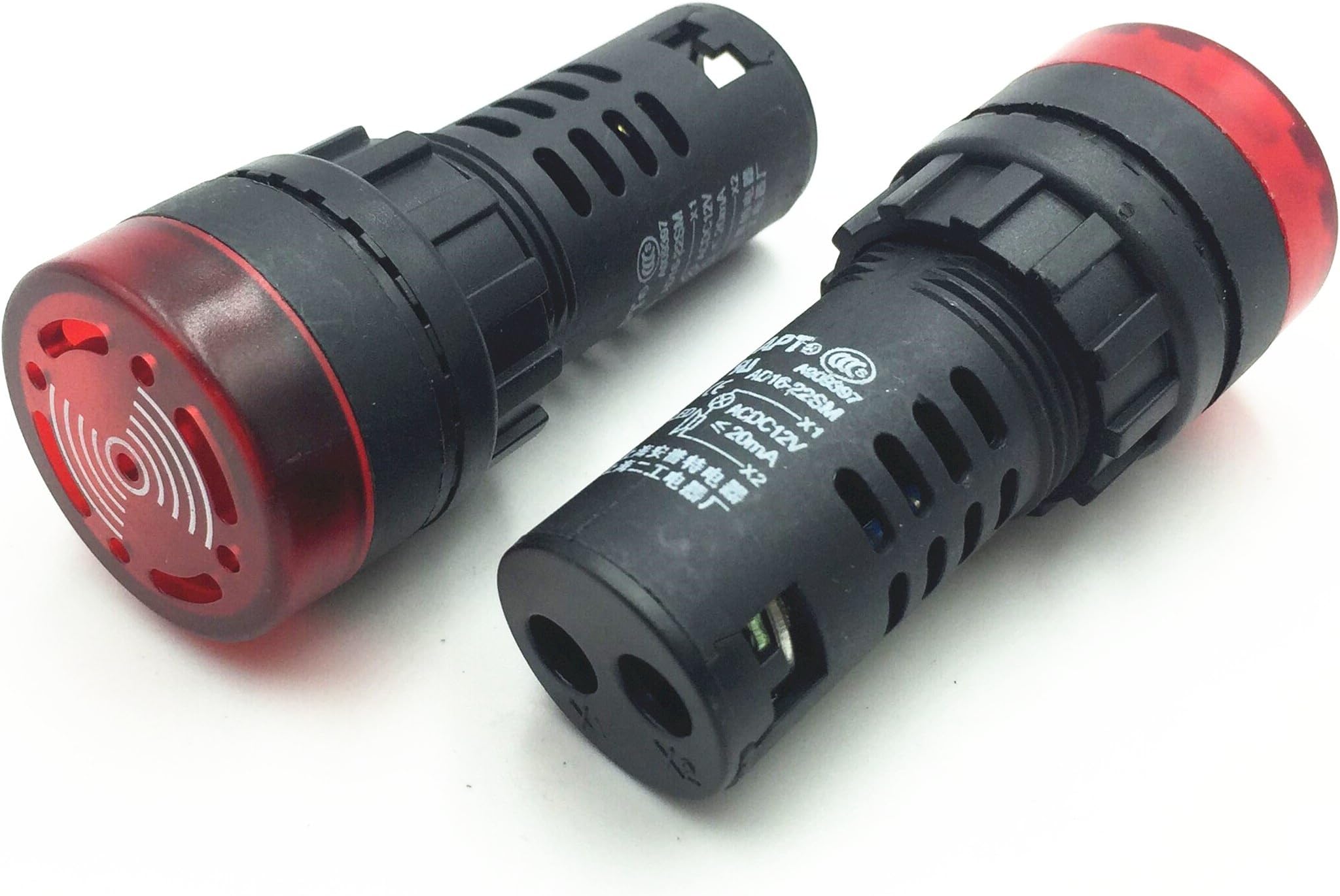 2 Pcs AC/DC 12V 22mm Thread Cylinder Shaped Red LED Flash Alarm Signal Indicator Light Mechanical Buzzer AD16-22SM