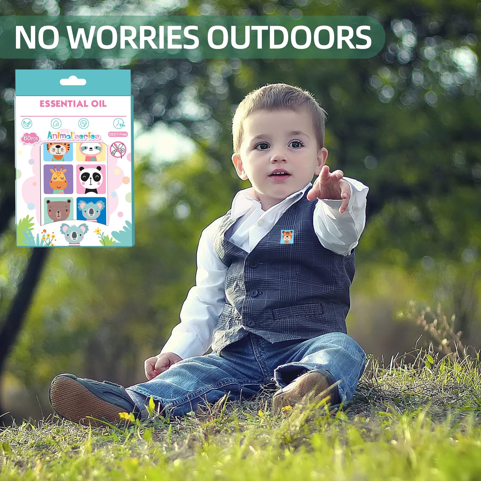 60 Parches Antimosquitos con Diseño Infantil, Pegatinas Repelente de Mosquitos de Dibujos Animados, Ideal para Acampadas, Senderismo y Aire Libre (Animales) - 5