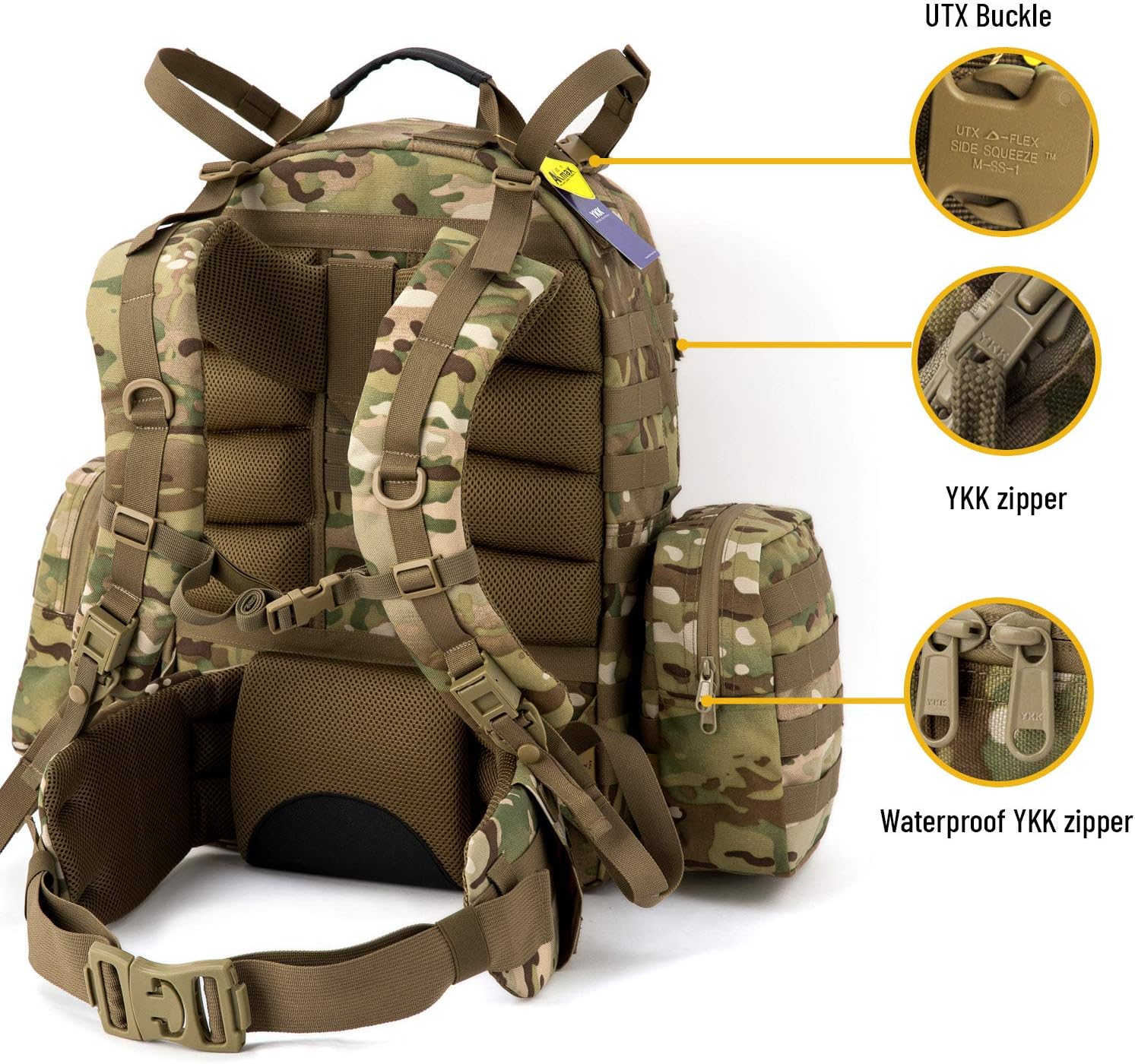 Akmax MOLLE II Medium Rucksack Military Tactical Backpack with Detachable Side Pouches & Upgraded Frame for Enhanced Comfort