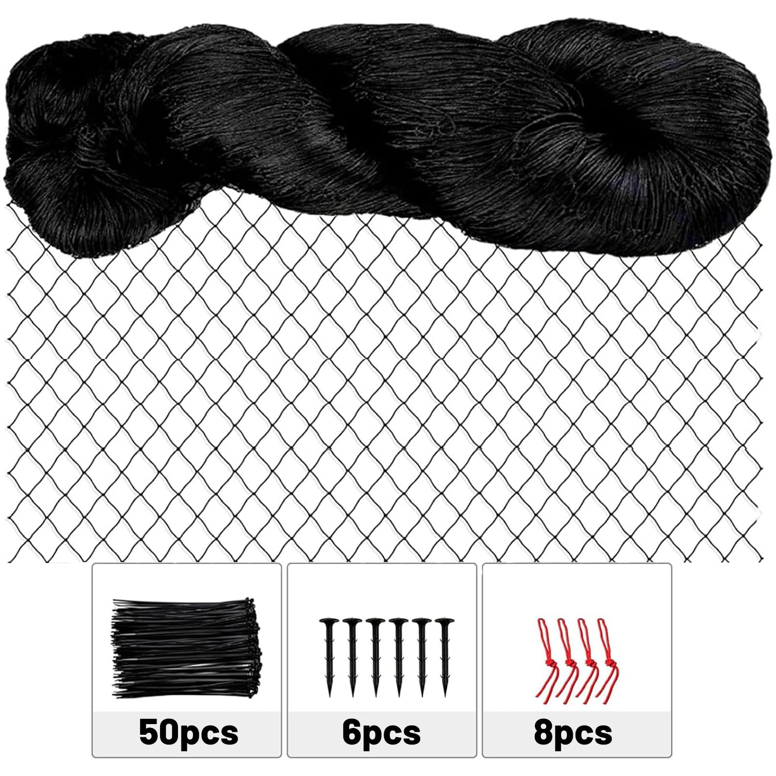 Red de protección para pájaros, 15 m × 15 m, malla estrecha con 6 cm de ancho de malla, red de protección para pájaros, para jardín, balcón, árboles frutales o estanque, resistente a la