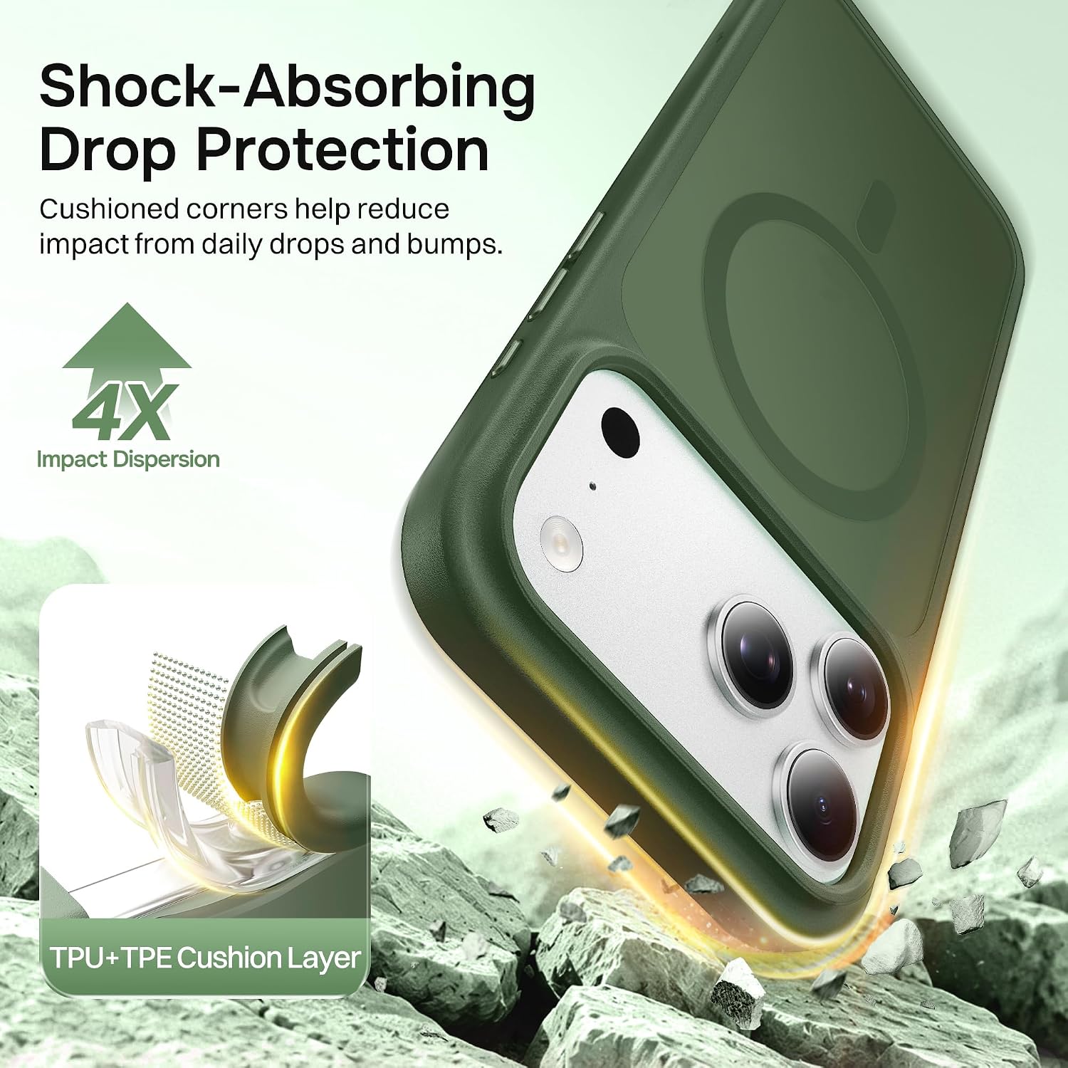 Stronger Magnetic & Translucent for iPhone 17 Pro Case Green | Fit for MagSafe, Military Grade Drop Protection, Slim Translucent Cover Shockproof Protective Phone Case for iPhone 17 Pro thumbnail
