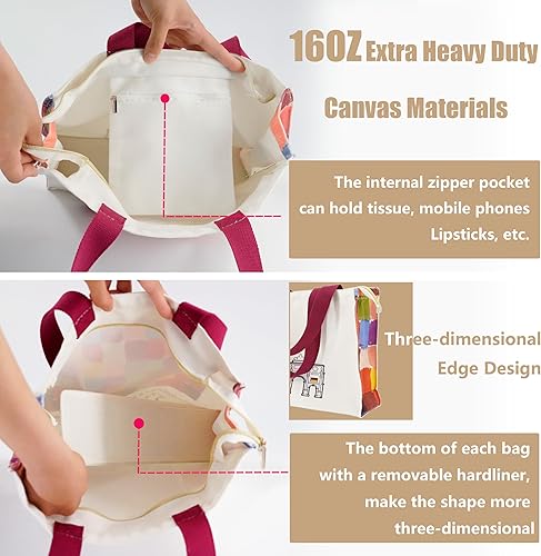 Miniatura 5 de SENSWEALD Bolsa de lona con cremallera, bolsa de lona duradera y portátil reutilizable para mujeres y niñas, almuerzo, bolsa de compras