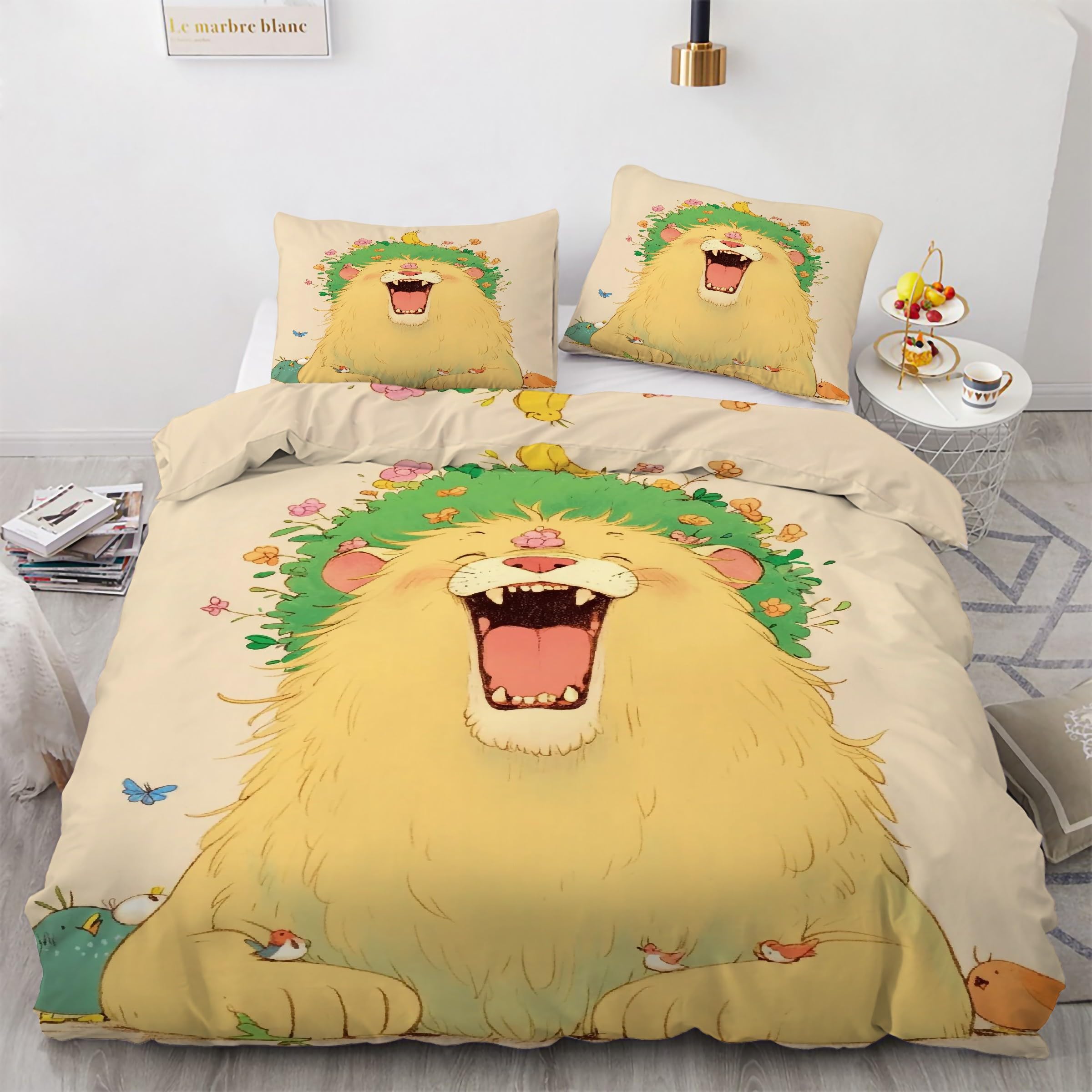 Ensemble de literie 3 pièces lion en microfibre 90x190 cm avec taies d'oreiller
