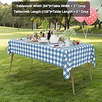 Vista 257 de Smiry Paquete de 10 Manteles Desechables de Cuadros Vichy Azules - 54" x 108" Mantel de Plástico de Servicio Pesado, Cubiertas de Mesa Impermeables