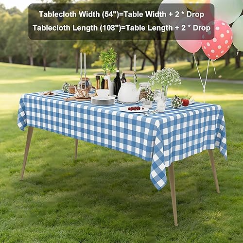 Vista 257 de Smiry Paquete de 10 Manteles Desechables de Cuadros Vichy Azules - 54" x 108" Mantel de Plástico de Servicio Pesado, Cubiertas de Mesa Impermeables