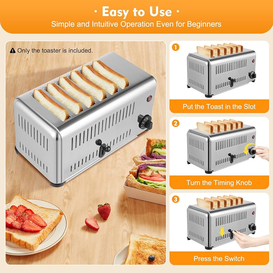 家用面包機 Amazon.com: 6 片烤麵包機不銹鋼110V 1680W 電動商用麵包烤麵包