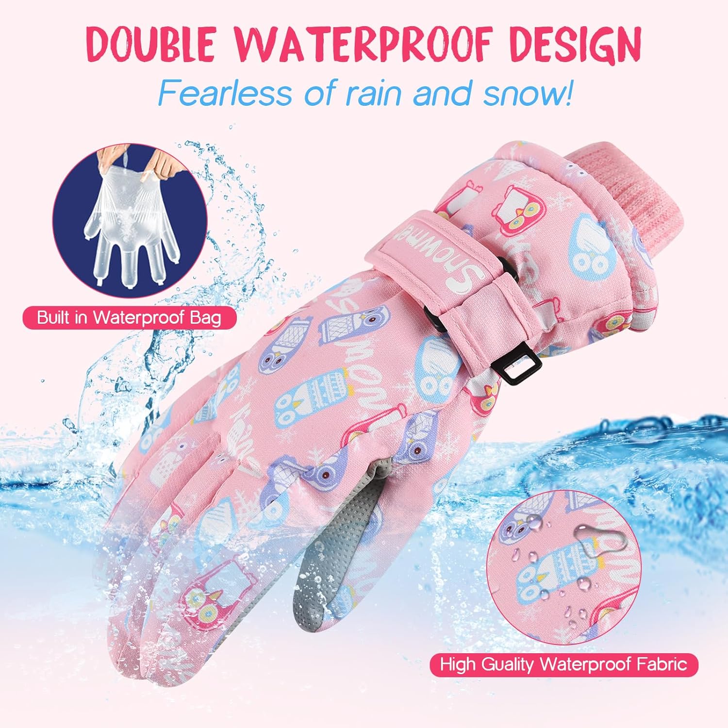 ALANGDUO 【Waterproof & Extra Warm】 Kids Winter Snow Gloves, Thickened Windproof Ski Snowboarding Gloves for Cold Weather Boys Girls - Image 2