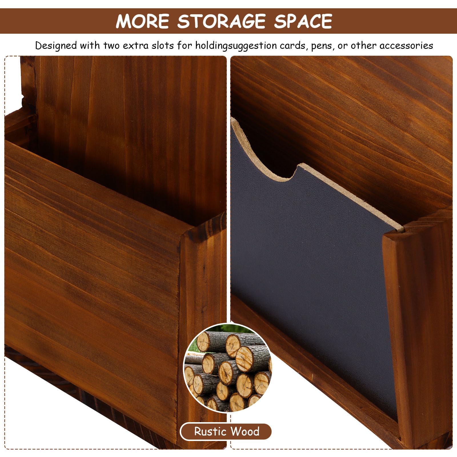 Wooden Suggestion Box with Blackboard and Lock, Wall Mounted Letter Boxes Charity Donation Ballot Box, Anonymous Collection Containers with 3 Pens and 10 Cards - Image 3