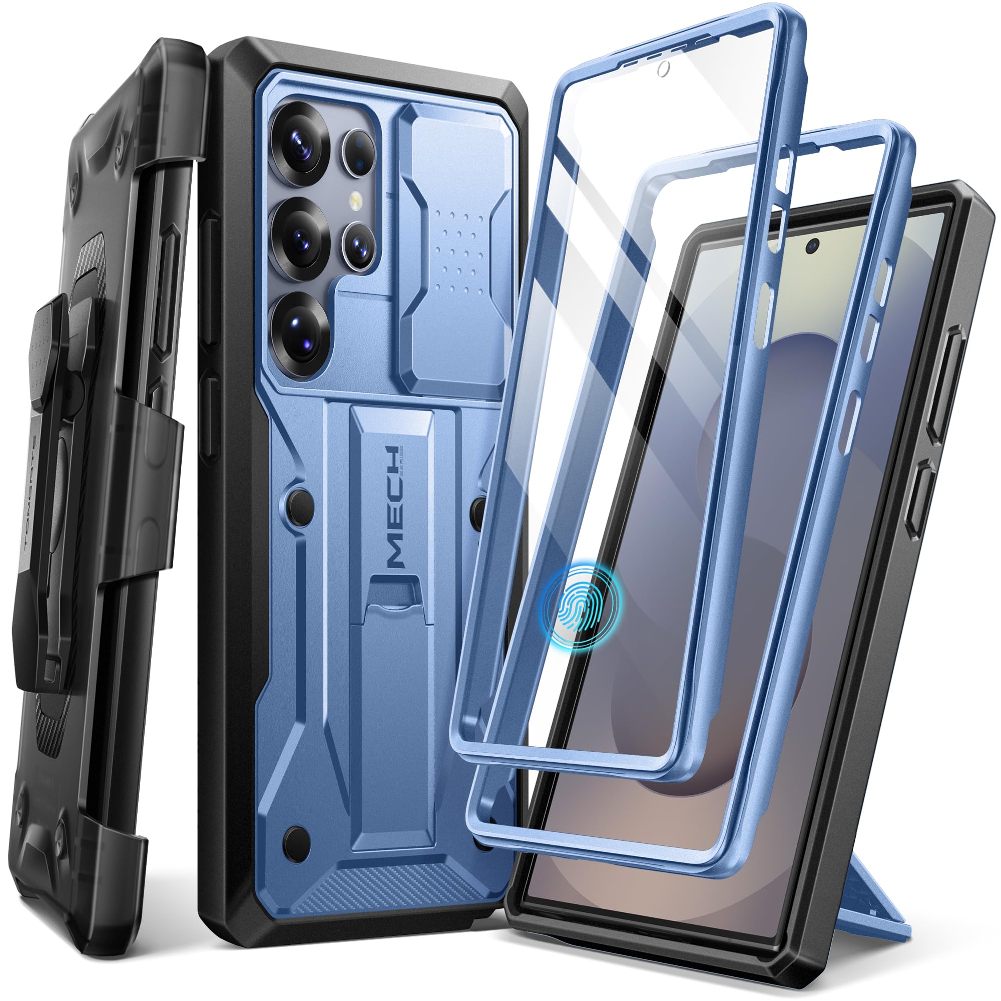 TONGATE for Samsung Galaxy S25 Ultra Case, [Built-in Slide Camera Cover & Screen Protector] [2 Front Frames] Full-Body Heavy Duty Shockproof S25 Ultra Phone Case with Stand & Belt Clip Holster, Blue