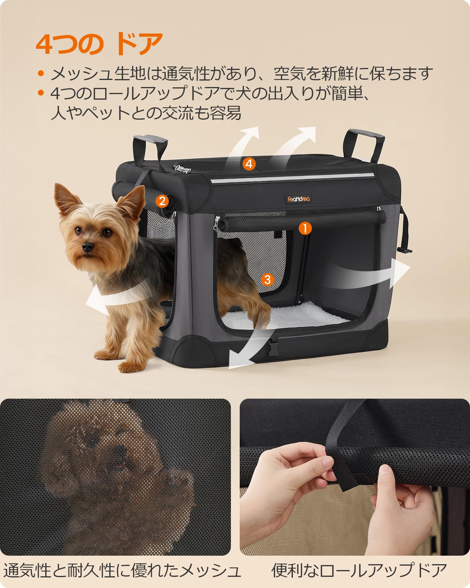 Amazon.co.jp: FEANDREA ペットキャリー バッグ 折りたたみ 通気性 7kg