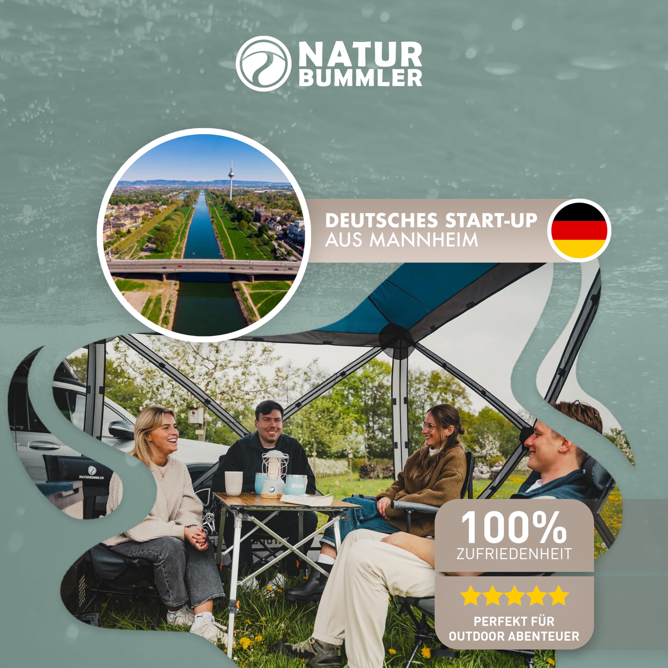 NATURBUMMLER Pavillon faltbar [CampBase L] Faltpavillon 1,80 x 1,80m mit Pop Up System für bis zu 4 Personen (Schnellaufbau in Minuten) Camping Pavillon wasserdicht mit UV-Schutz & Moskitonetz