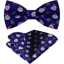 Branduce Mens Christmas Bow tie Woven Party Festival Theme Bow Tie and Pocket Square Set
