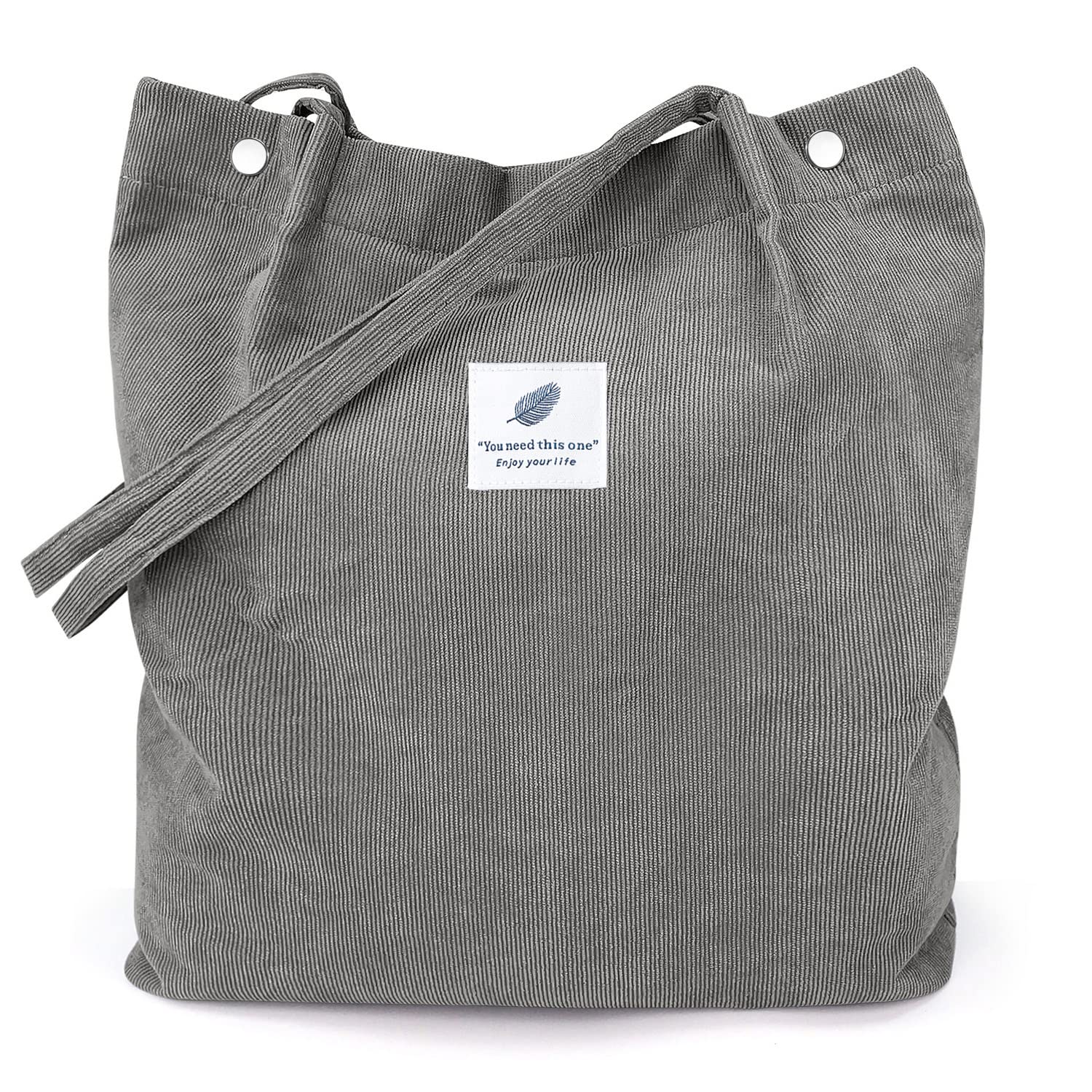 LHMTQVK Corduroy Tote Bags for Women Girls, Large Capacity , Reusable Grocery Shoulder Bag with Inner Pockets (Dark Grey), Dark Grey, Large