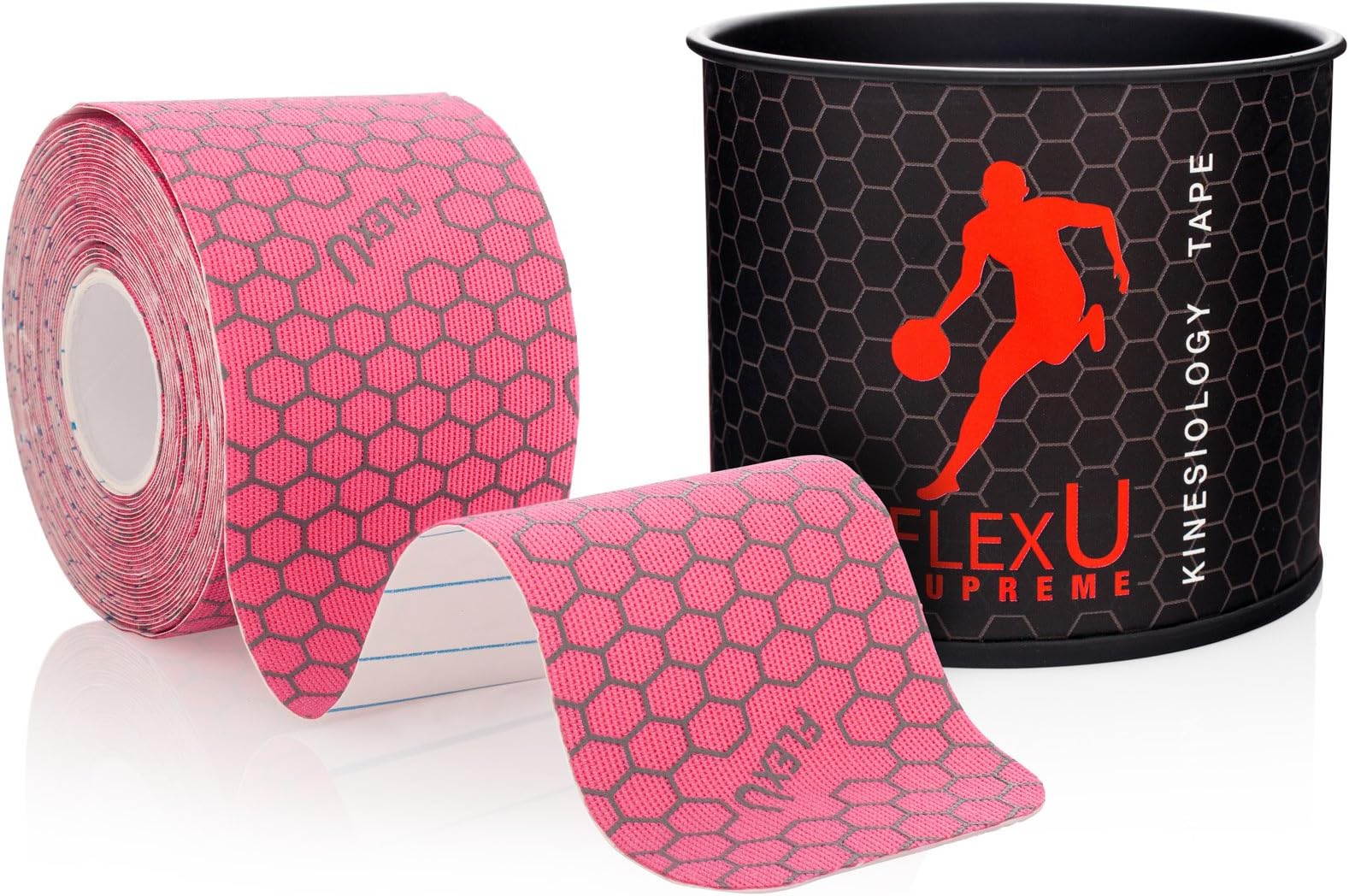 FLEXU Kinesiology Tape; Single Roll (Pre-Cut or Continuous); Advanced Strength and Flexibility Properties; Longer Lasting Therapeutic Recovery; Sports Tape (Pink Pre-cut)