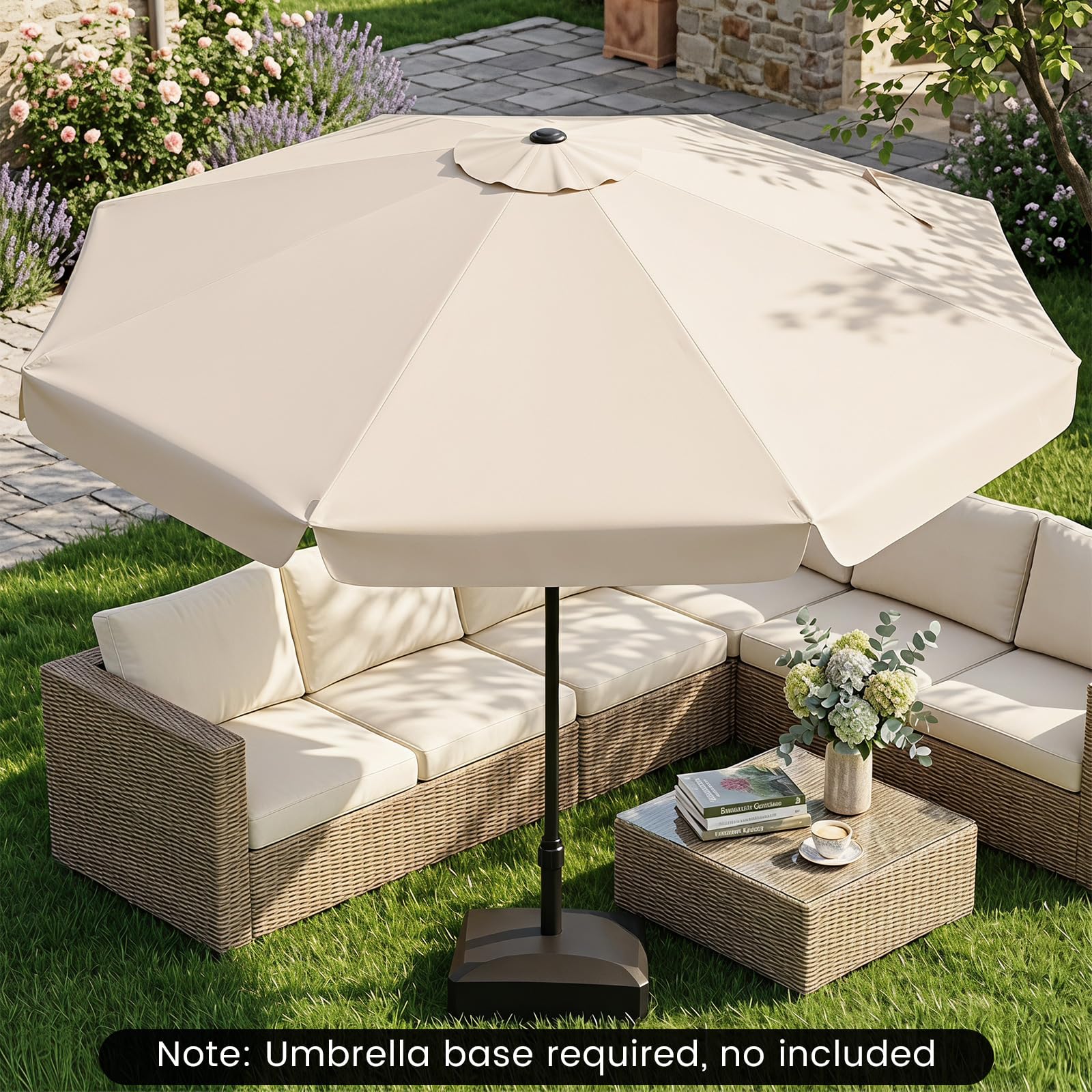 COSTWAY Sonnenschirm 300 cm, Gartenschirm mit Volant & Kurbel, beidseitig um 30° knickbar, Balkonschirm, Terrassenschirm, UV-Schutz, Marktschirm für Garten, Balkon, Terrasse (Beige)