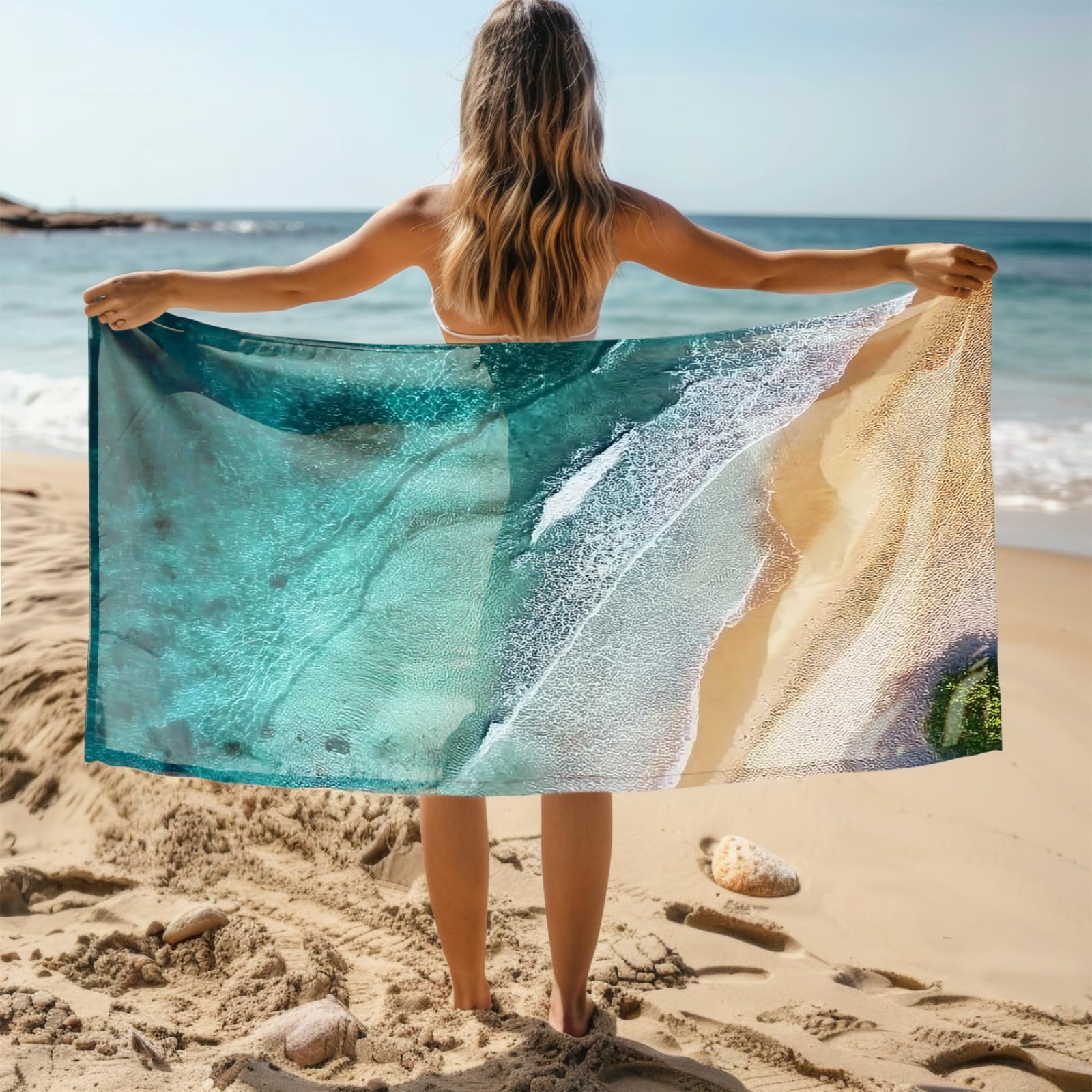 Genérico Toalla Playa 180X100 Gris Verde Mar Grande Toallas de Piscina Grandes Anti Arena Secado Rápido Gimnasio Hombre Mujer Lavable A Máquina Regalo