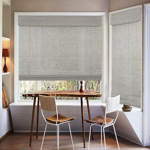 Miniatura 10 de Windowlady Persianas romanas de bambú, persianas de madera tejidas a medida, inalámbricas blancas, filtran la luz, cortinas de bambú natural para