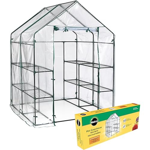 Miracle-GRO 4'8" x 4'8" x 6'5" Outdoor Mini Walk-in Greenhouse Plant Tent, All-Season Small Walk-in Plant Growth Accelerator with 8 Wire Shelves, Clear