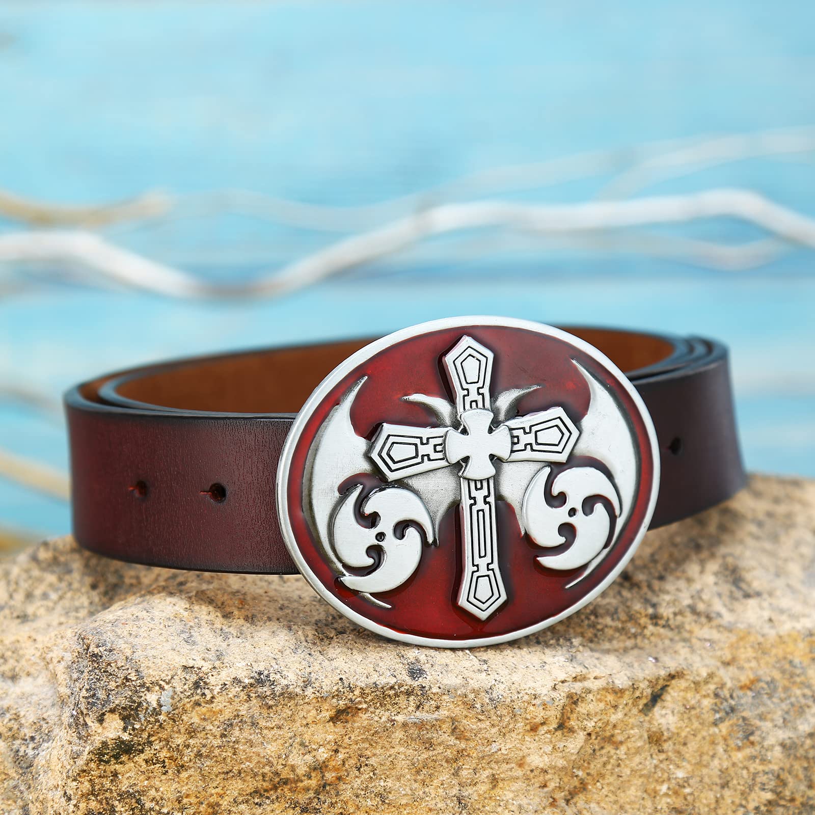 GenericWestern Denim Zinc Alloy Fashion Attitude Buckle With Jeans Leather Belt (Red, 120cm)