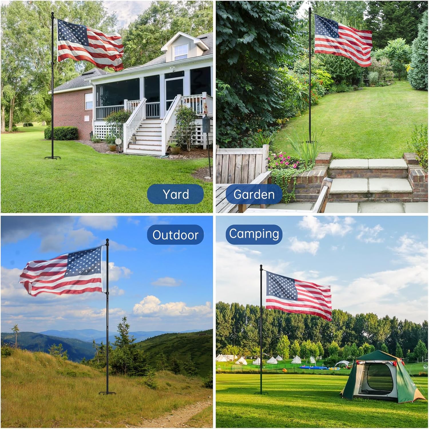 9 FT Tangle Free Flag Pole in Ground, Thickened Stainless Steel with 5 Prongs Base, Heavy Duty Flag Pole Holder, Flagpole Kit for Residential or Commercial (1 Pack, Black, Without Flag)