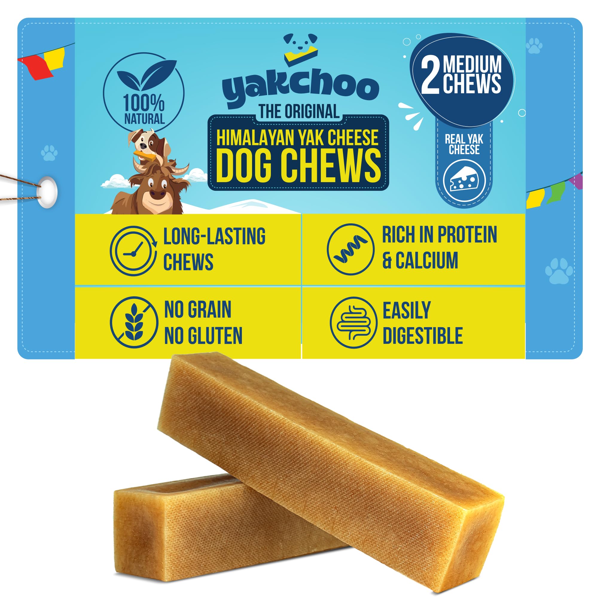 Yakchoo Premium Himalayan Yak Chews for Dogs 140g(Medium - 2 Chews), 70 g (Pack of 2)