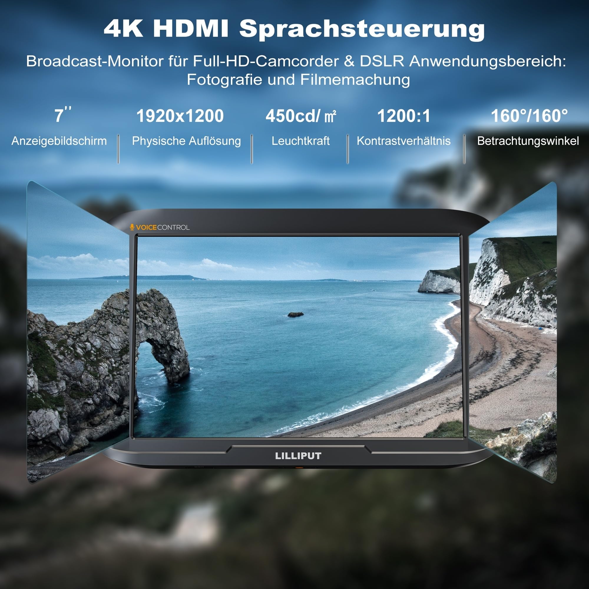 LILLIPUT V7 7 pollici 4K HDMI Field Monitor con controllo vocale - Monitor per fotocamera DSLR / Videocamera, adatto per produzione di film e fotografia